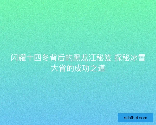 闪耀十四冬背后的黑龙江秘笈 探秘冰雪大省的成功之道